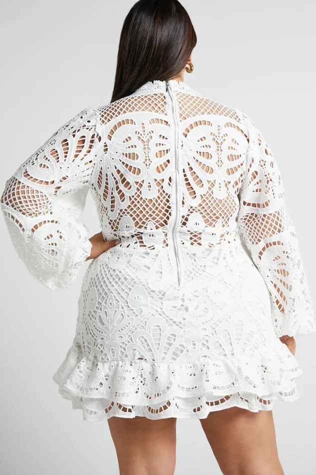 Kiss Me Now Mini Dress 8211 Long Puff Sleeve Dress In White Lace Women Showpo Curve Clothes