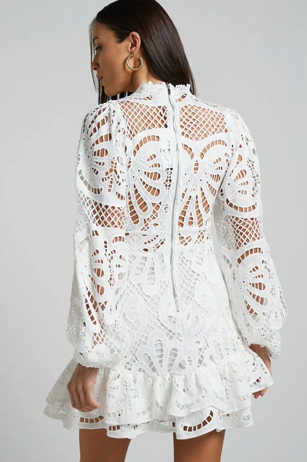 Kiss Me Now Mini Dress 8211 Long Puff Sleeve Dress In White Lace Women Showpo Curve Clothes