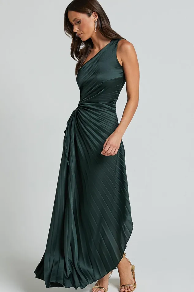 Kitsune Midi Dress 8211 One Shoulder Cut Out Dress In Emerald Green Women Showpo Dresses
