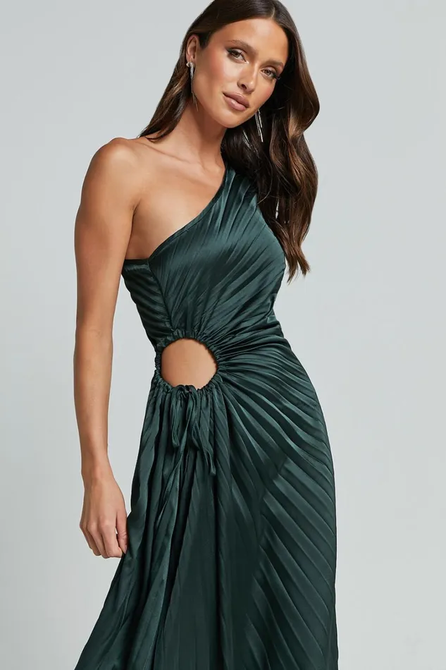 Kitsune Midi Dress 8211 One Shoulder Cut Out Dress In Emerald Green Women Showpo Dresses