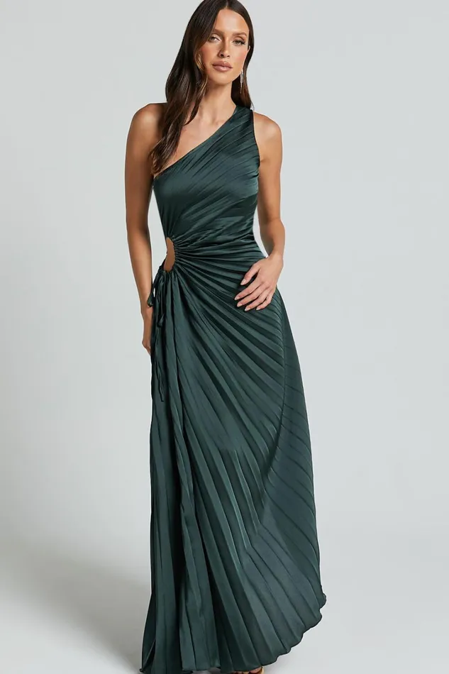 Kitsune Midi Dress 8211 One Shoulder Cut Out Dress In Emerald Green Women Showpo Dresses
