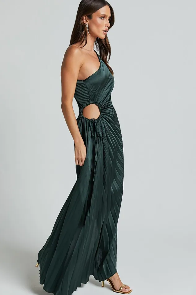 Kitsune Midi Dress 8211 One Shoulder Cut Out Dress In Emerald Green Women Showpo Dresses
