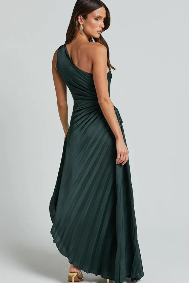 Kitsune Midi Dress 8211 One Shoulder Cut Out Dress In Emerald Green Women Showpo Dresses