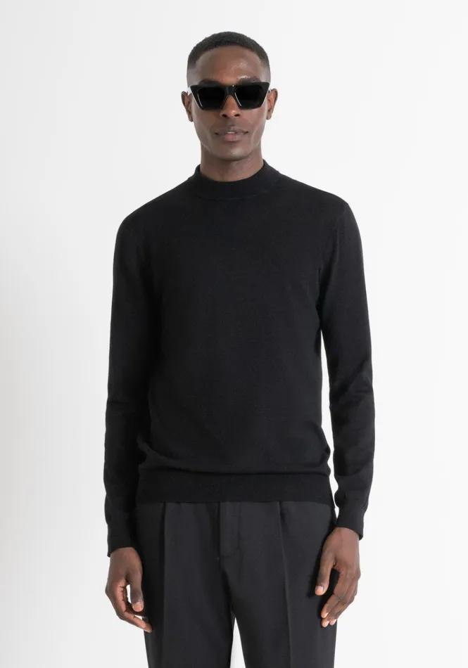 Knitwear Men Antony Morato Regular Fit Black MidNeck Sweater In Elastic Viscose Black