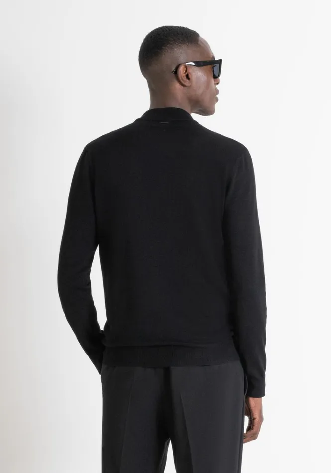 Knitwear Men Antony Morato Regular Fit Black MidNeck Sweater In Elastic Viscose Black