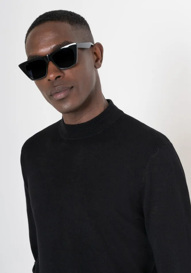 Knitwear Men Antony Morato Regular Fit Black MidNeck Sweater In Elastic Viscose Black