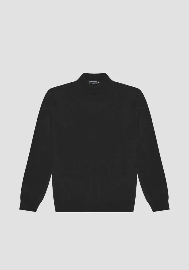 Knitwear Men Antony Morato Regular Fit Black MidNeck Sweater In Elastic Viscose Black