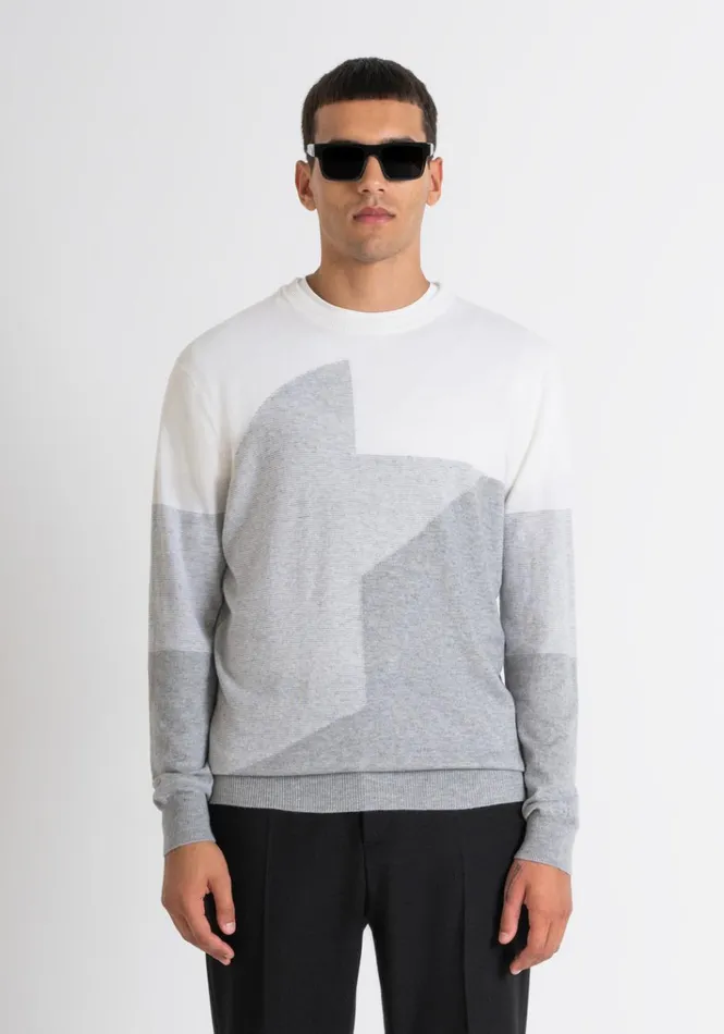 Knitwear Men Antony Morato Regular Fit Sweater In Merino Wool Blend With Abstract Pattern Cream