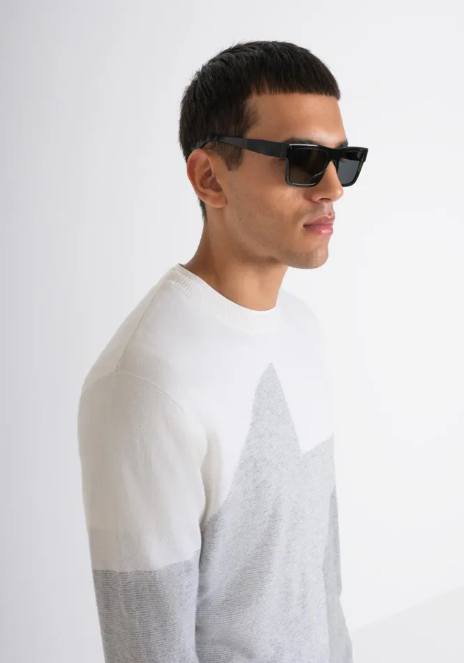 Knitwear Men Antony Morato Regular Fit Sweater In Merino Wool Blend With Abstract Pattern Cream