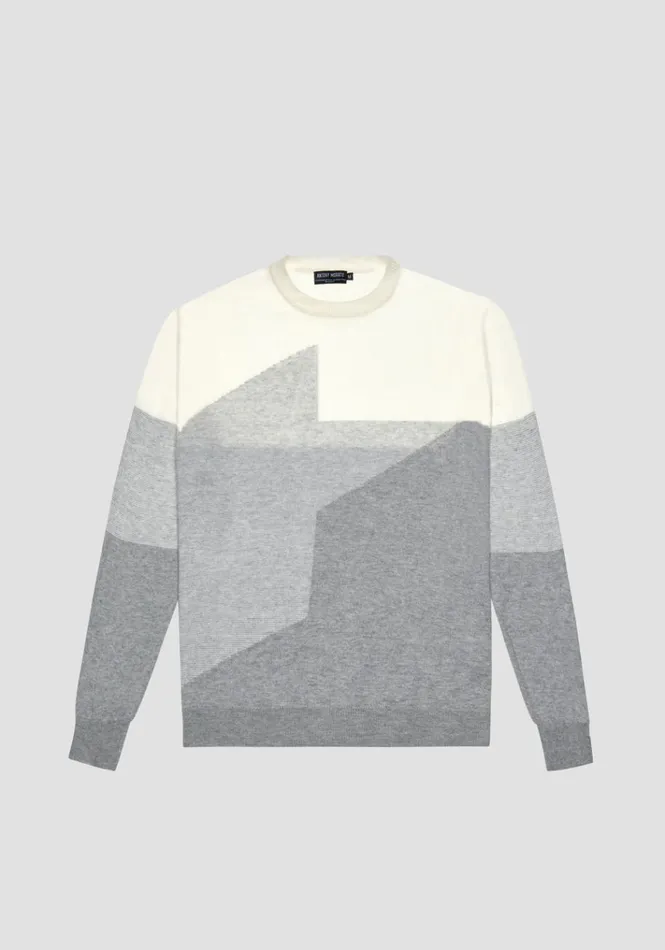Knitwear Men Antony Morato Regular Fit Sweater In Merino Wool Blend With Abstract Pattern Cream