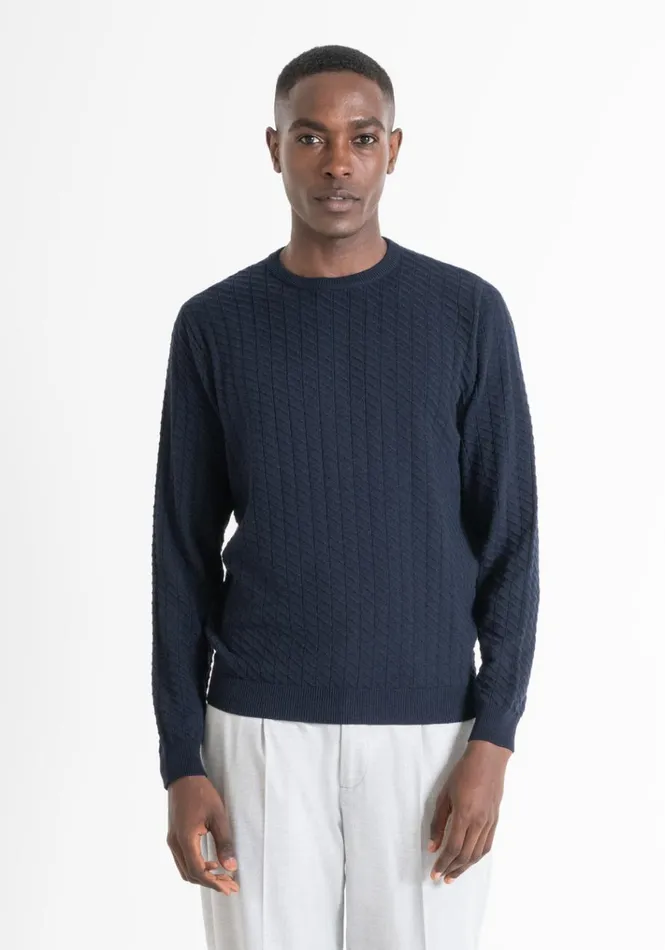Knitwear Men Antony Morato Regular Fit Woven Sweater In Blue Wool Blend Blue Ink