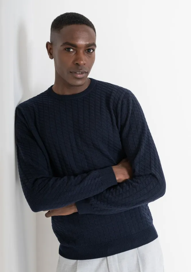 Knitwear Men Antony Morato Regular Fit Woven Sweater In Blue Wool Blend Blue Ink