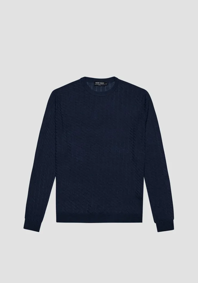 Knitwear Men Antony Morato Regular Fit Woven Sweater In Blue Wool Blend Blue Ink
