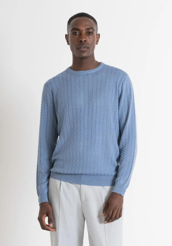 Knitwear Men Antony Morato Regular Fit Woven Sweater In Light Blue Wool Blend Powder