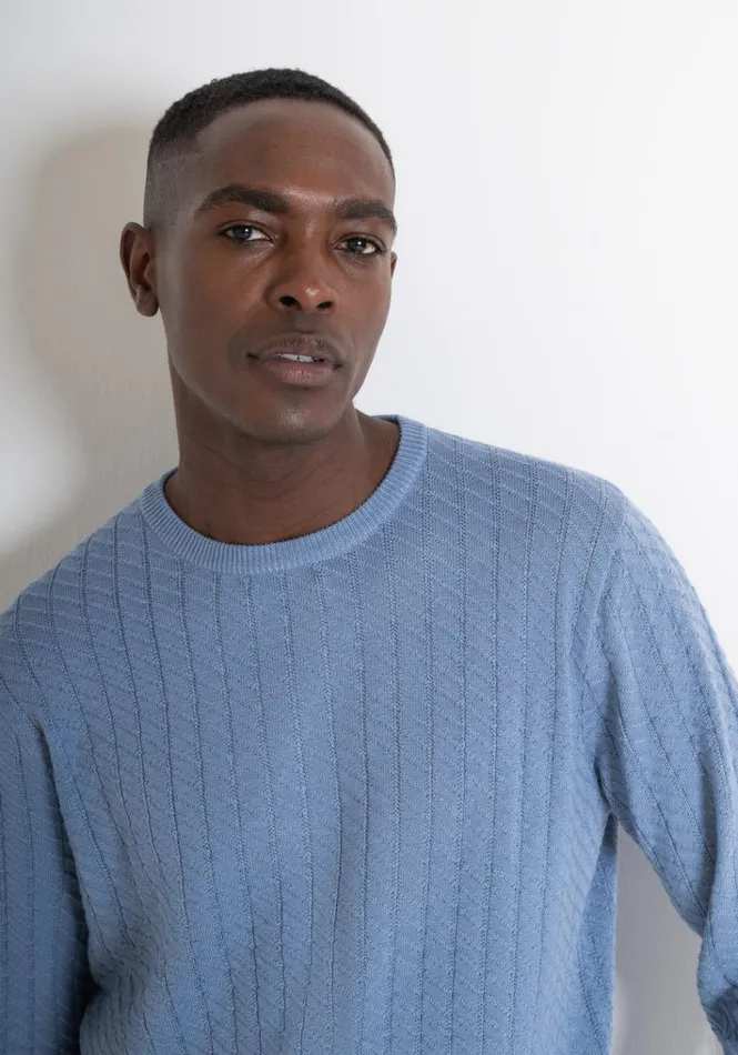 Knitwear Men Antony Morato Regular Fit Woven Sweater In Light Blue Wool Blend Powder