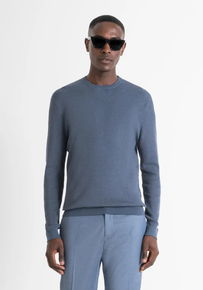 Knitwear Men Antony Morato Slim Fit CrewNeck Sweater In Wool Blend Worker Avio