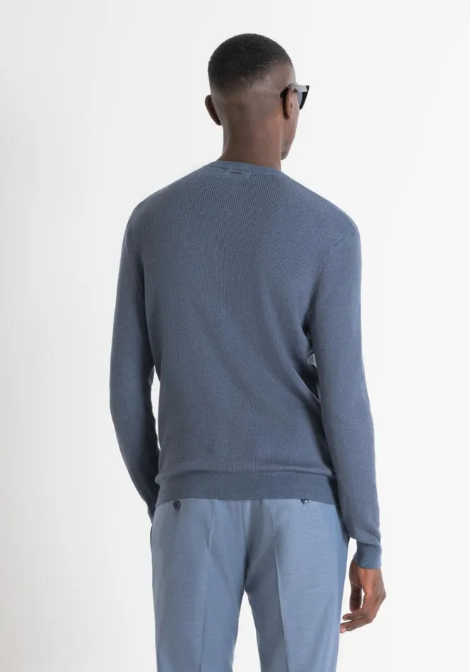Knitwear Men Antony Morato Slim Fit CrewNeck Sweater In Wool Blend Worker Avio