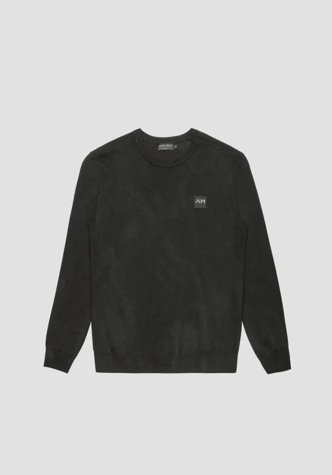 Knitwear Men Antony Morato Slim Fit Sweater In Viscose Blend With Rubberised Logo Dark Olive Green