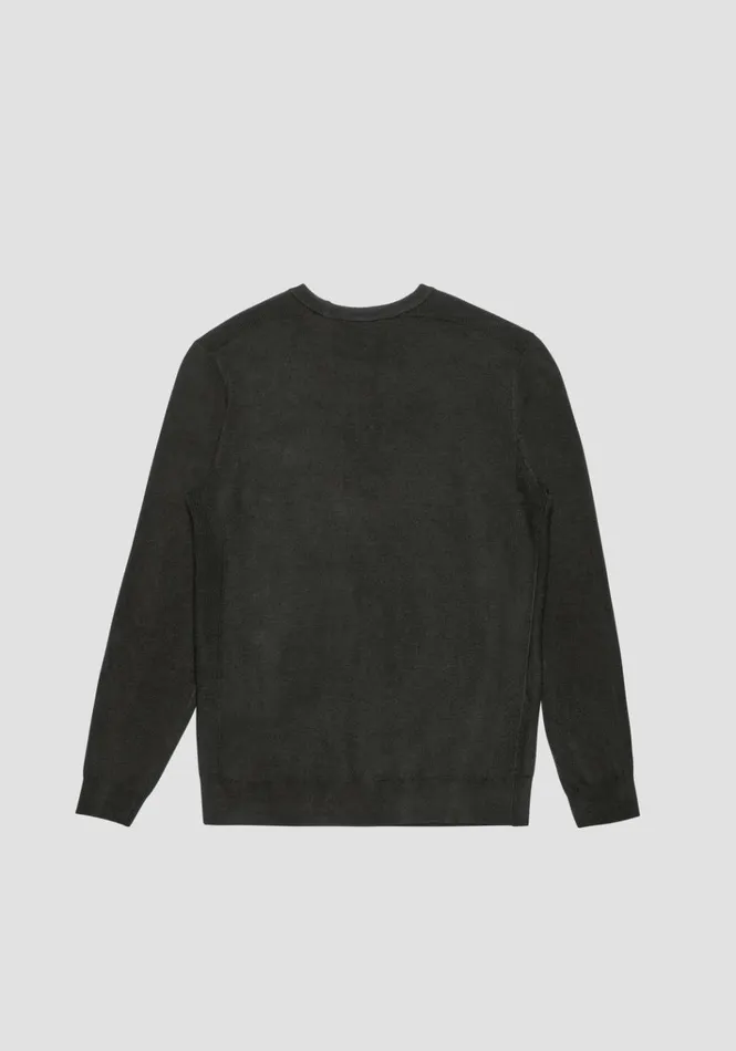 Knitwear Men Antony Morato Slim Fit Sweater In Viscose Blend With Rubberised Logo Dark Olive Green