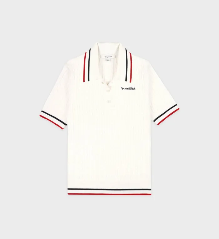 Knitwear Women Sporty and Rich Serif Logo MIni Cable Polo 8211 Off WhiteNavyRed