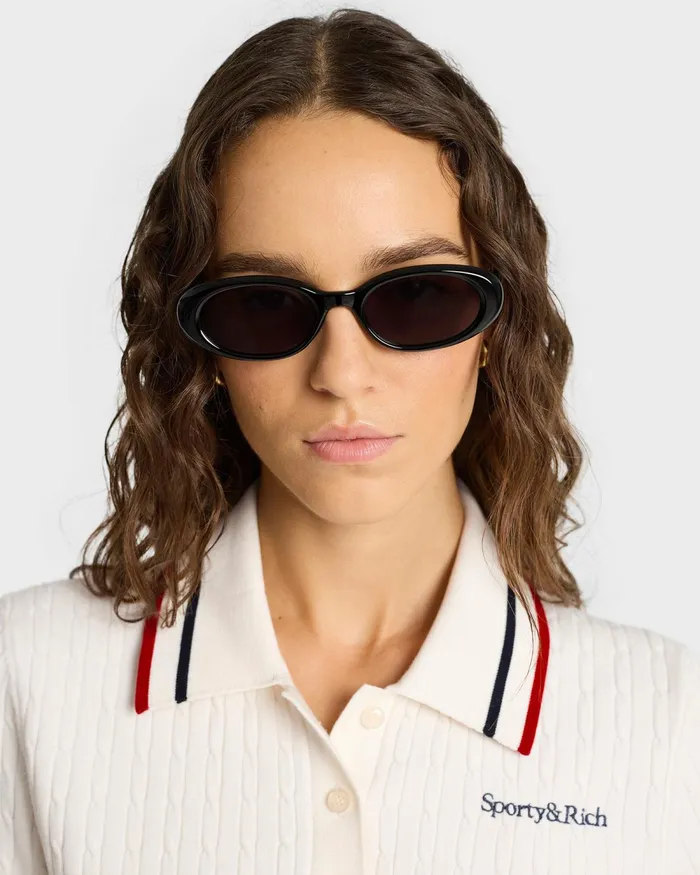 Knitwear Women Sporty and Rich Serif Logo MIni Cable Polo 8211 Off WhiteNavyRed