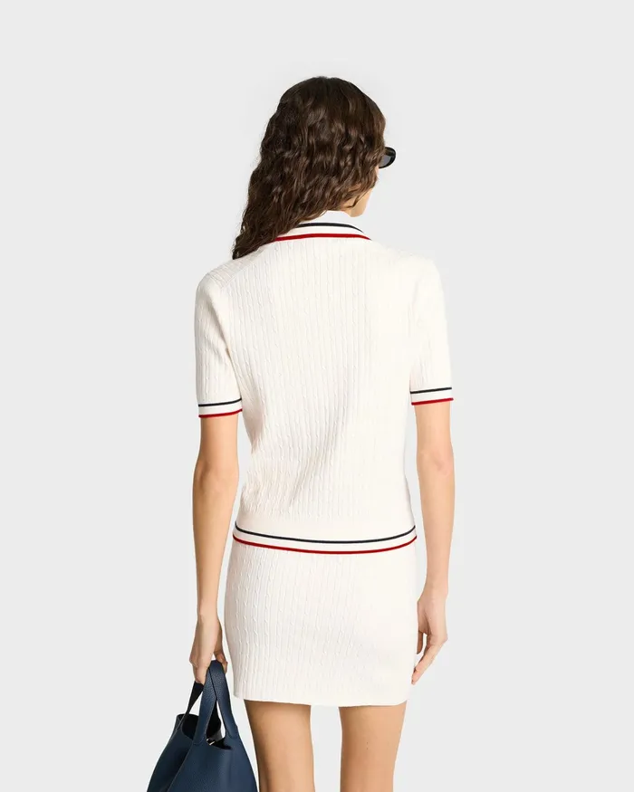 Knitwear Women Sporty and Rich Serif Logo MIni Cable Polo 8211 Off WhiteNavyRed
