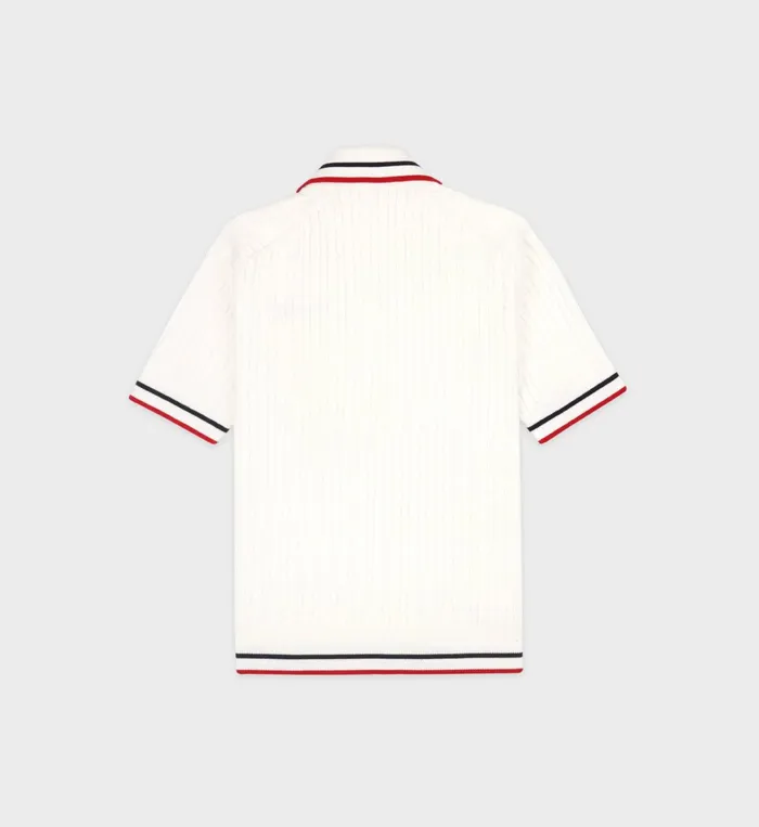 Knitwear Women Sporty and Rich Serif Logo MIni Cable Polo 8211 Off WhiteNavyRed