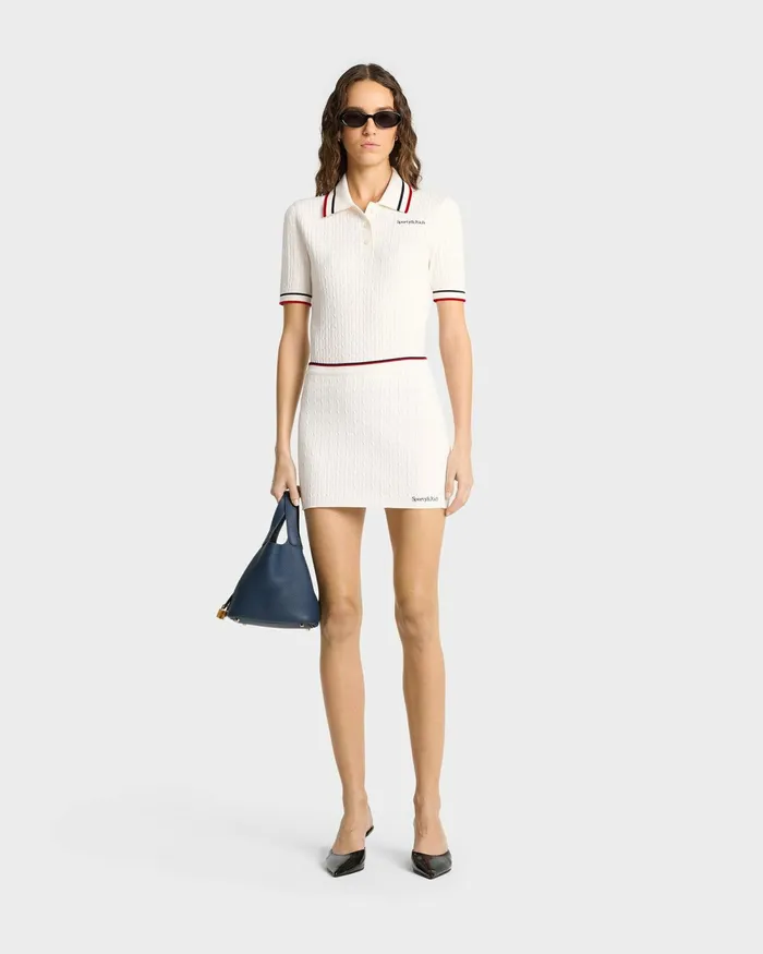 Knitwear Women Sporty and Rich Serif Logo Mini Cable Skirt 8211 Off WhiteNavyRed