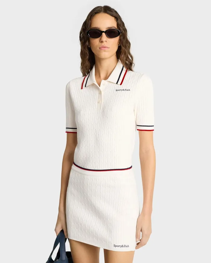 Knitwear Women Sporty and Rich Serif Logo Mini Cable Skirt 8211 Off WhiteNavyRed