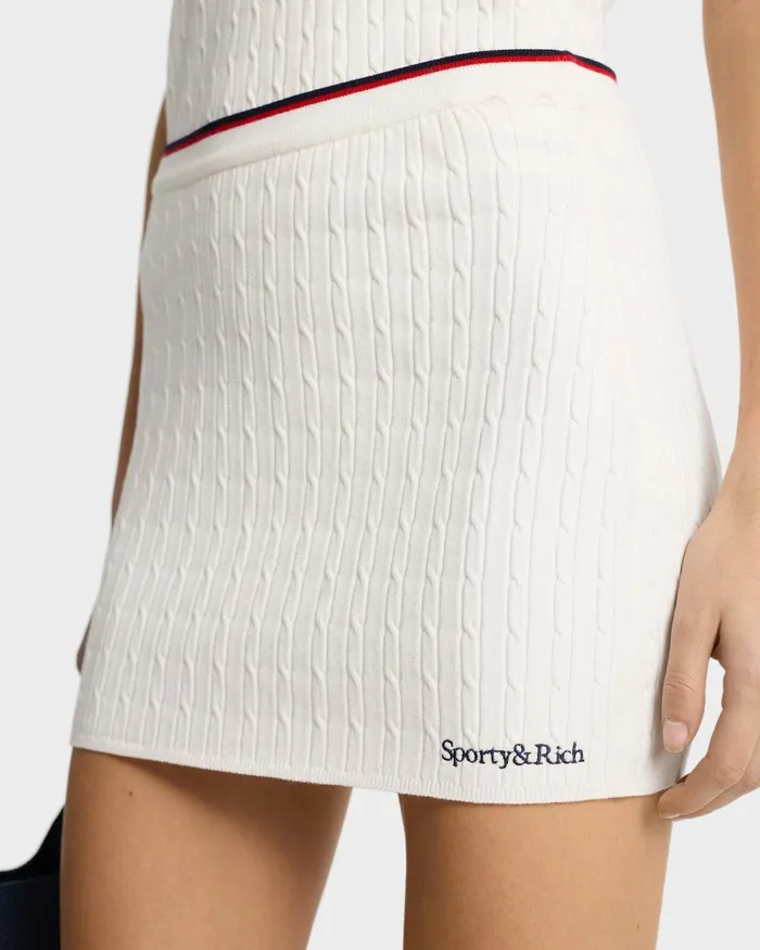 Knitwear Women Sporty and Rich Serif Logo Mini Cable Skirt 8211 Off WhiteNavyRed