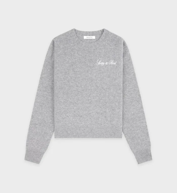 Knitwear Women Sporty and Rich Vendome Script Cashmere Crewneck 8211 Heather GrayWhite