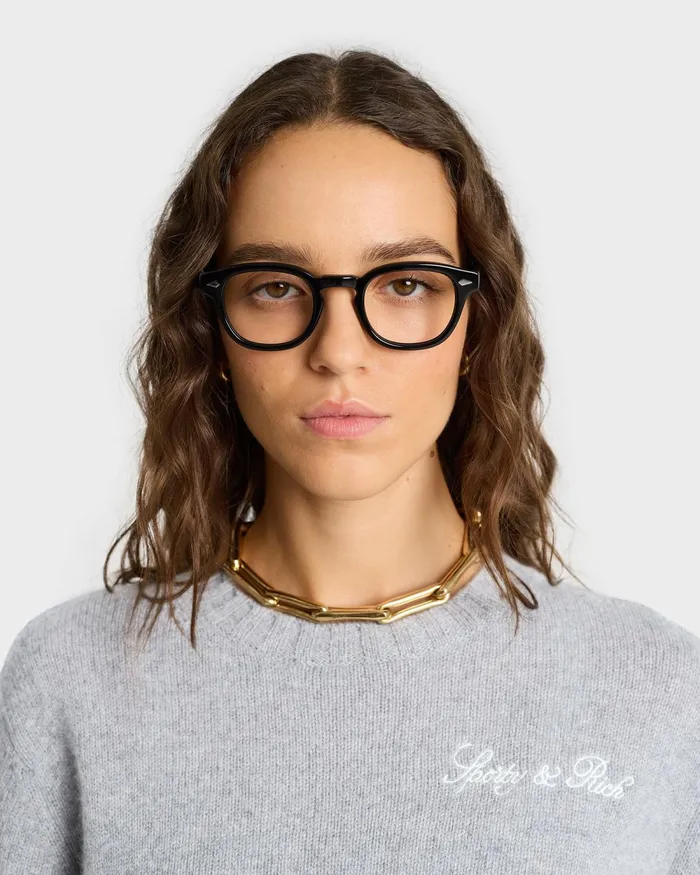Knitwear Women Sporty and Rich Vendome Script Cashmere Crewneck 8211 Heather GrayWhite