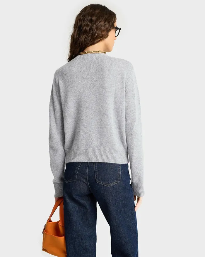 Knitwear Women Sporty and Rich Vendome Script Cashmere Crewneck 8211 Heather GrayWhite