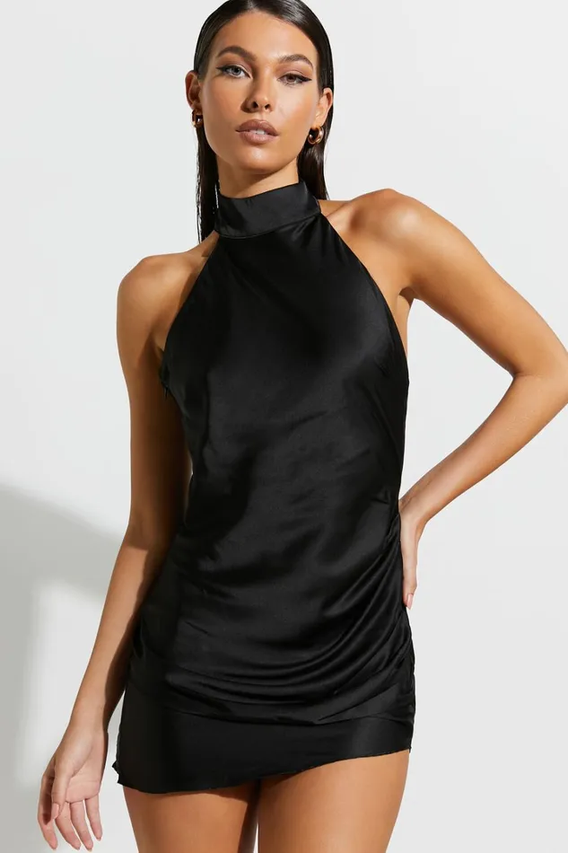 Kristelle Mini Dress 8211 Low Back Halter Dress In Black Women Showpo Curve Clothes