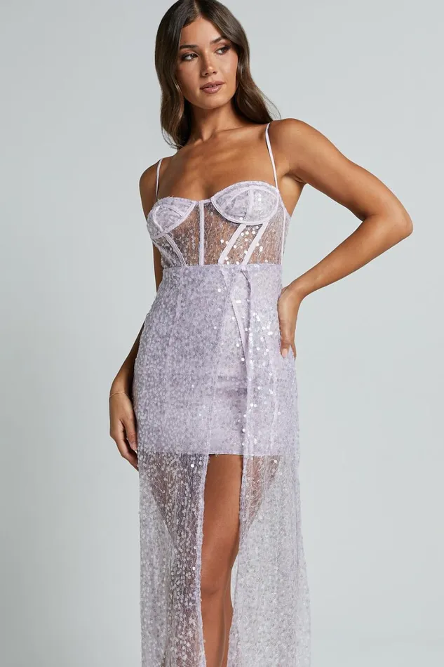 Kristie Maxi Dress 8211 Strapless Glitter Sequin Maxi Gown In Lilac Women Showpo Dresses