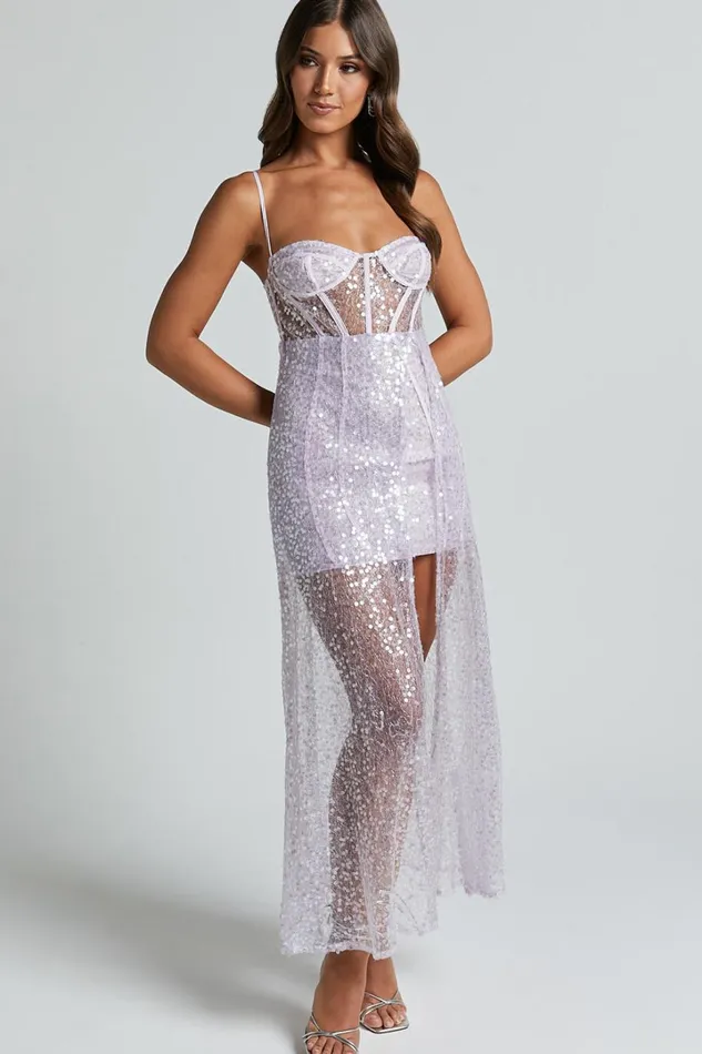 Kristie Maxi Dress 8211 Strapless Glitter Sequin Maxi Gown In Lilac Women Showpo Dresses