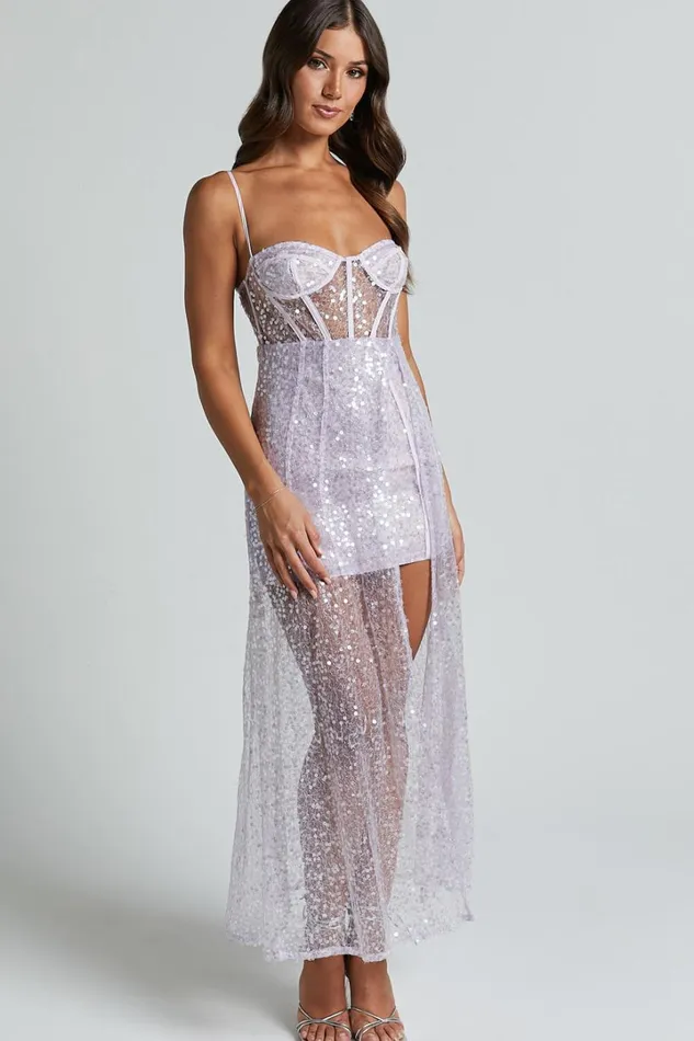 Kristie Maxi Dress 8211 Strapless Glitter Sequin Maxi Gown In Lilac Women Showpo Dresses