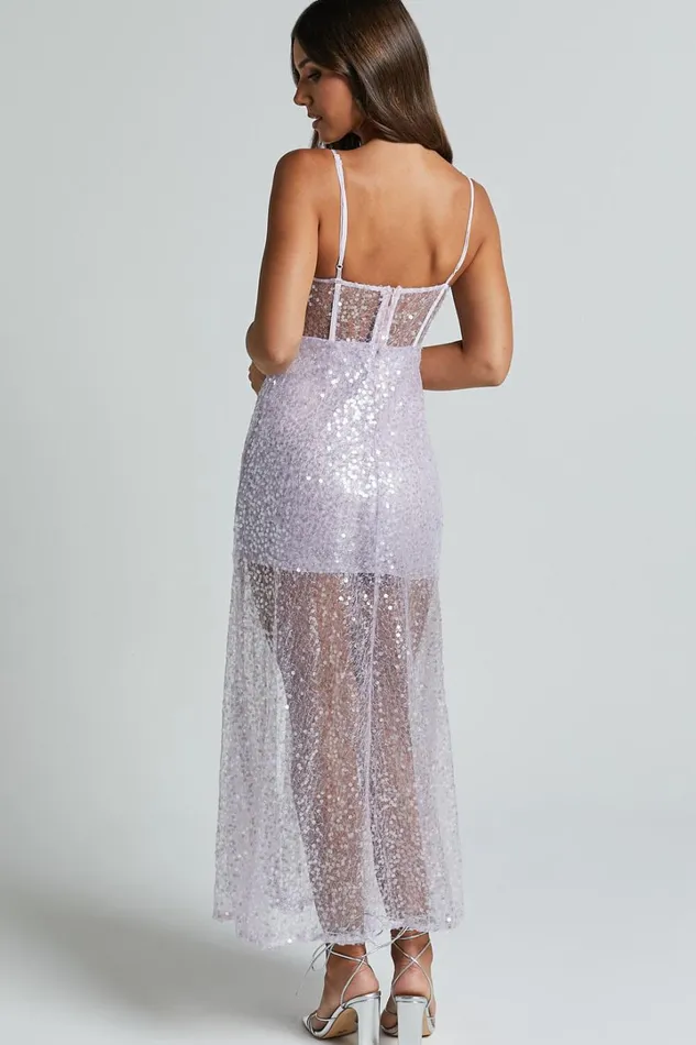 Kristie Maxi Dress 8211 Strapless Glitter Sequin Maxi Gown In Lilac Women Showpo Dresses