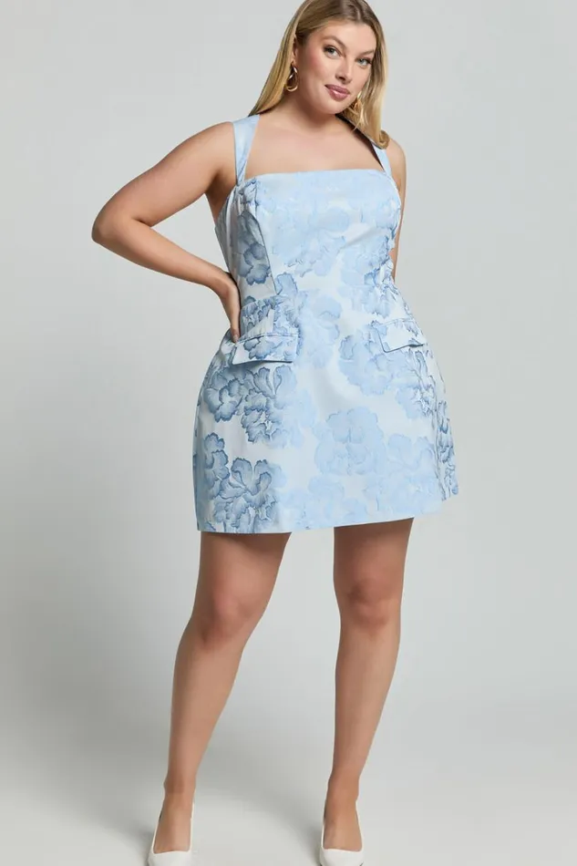 Kyra Mini Dress 8211 Square Neck Open Back Jacquard Mini Dress In Light Blue Women Showpo Dresses