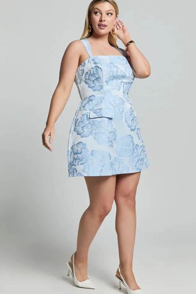 Kyra Mini Dress 8211 Square Neck Open Back Jacquard Mini Dress In Light Blue Women Showpo Dresses