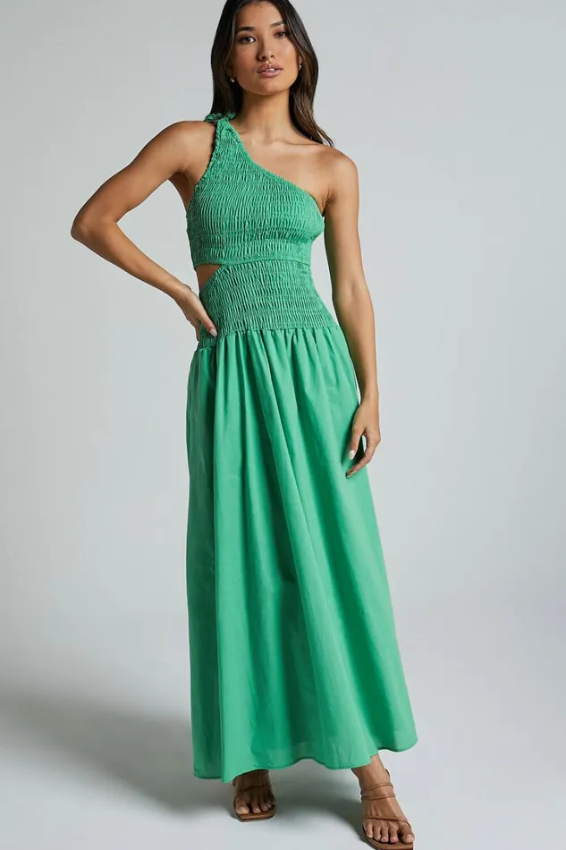 Larose Midi Dress 8211 One Shoulder Tie Side Cut Out Dress Fit And Flare Dress In Green Women Showpo Dresses Larose Midi Dress 8211 One Shoulder Tie Side Cut Out Dress Fit And Flare Dress In Green Women Showpo Dresses