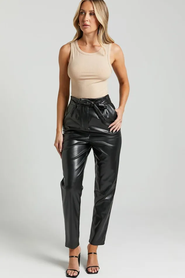 Layton Pants 8211 Paper Bag Waist Faux Leather Pants In Black Women Showpo Pants