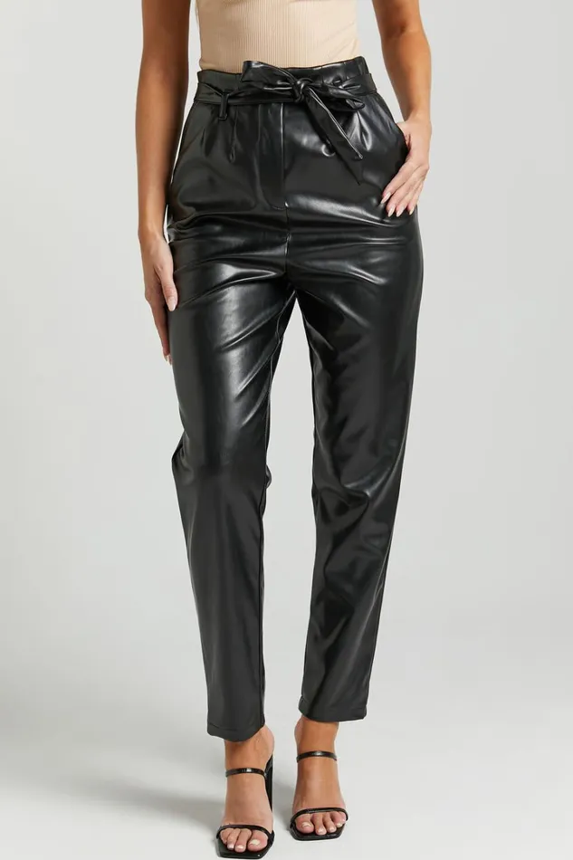 Layton Pants 8211 Paper Bag Waist Faux Leather Pants In Black Women Showpo Pants