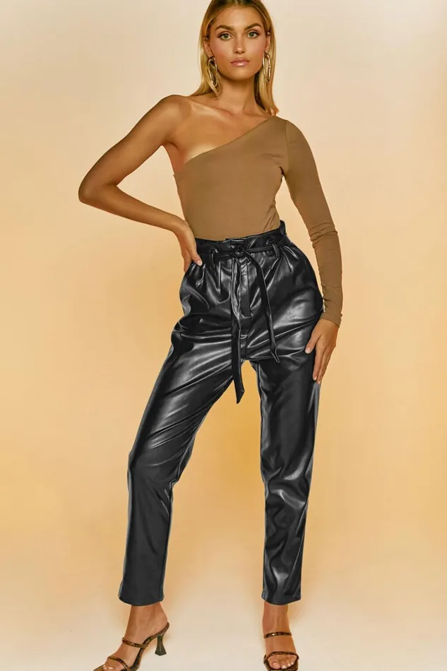 Layton Pants 8211 Paper Bag Waist Faux Leather Pants In Black Women Showpo Pants