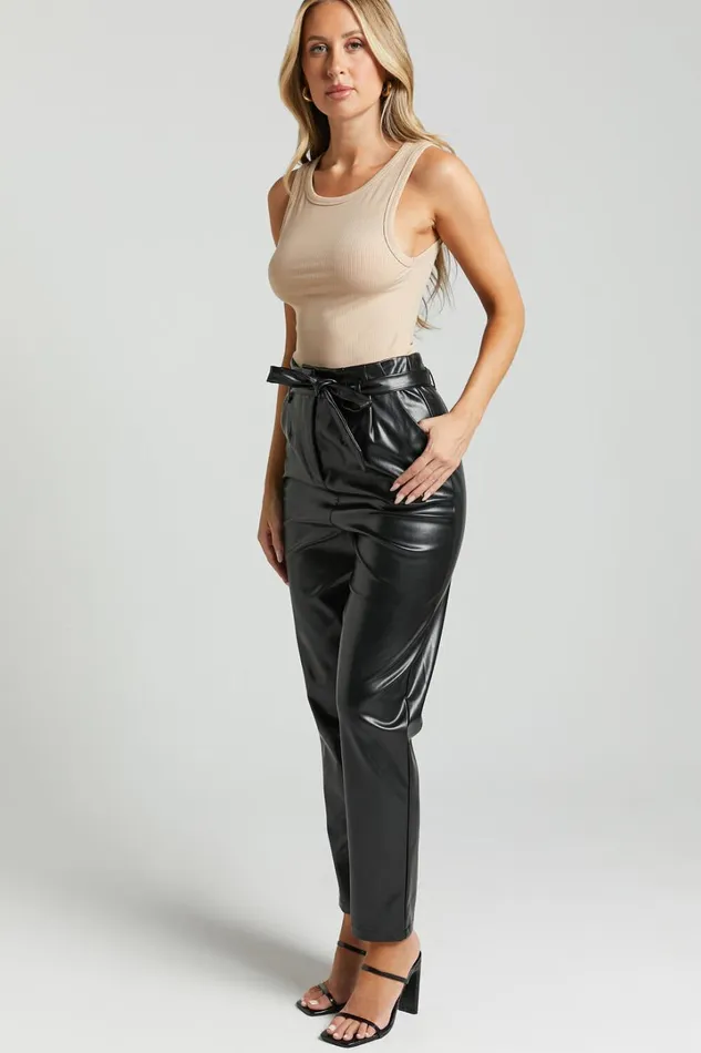 Layton Pants 8211 Paper Bag Waist Faux Leather Pants In Black Women Showpo Pants