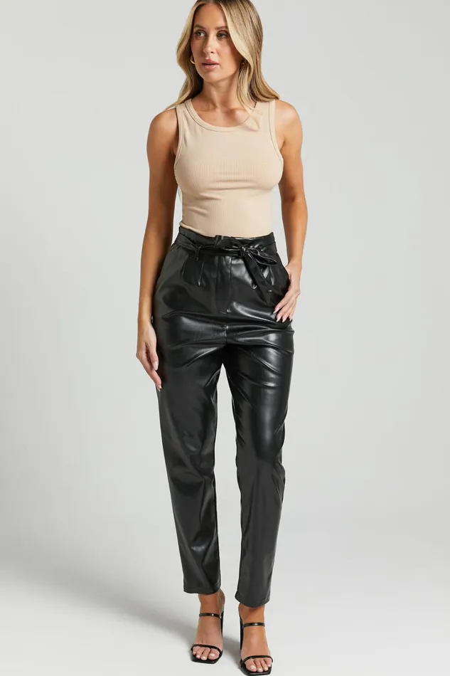 Layton Pants 8211 Paper Bag Waist Faux Leather Pants In Black Women Showpo Pants