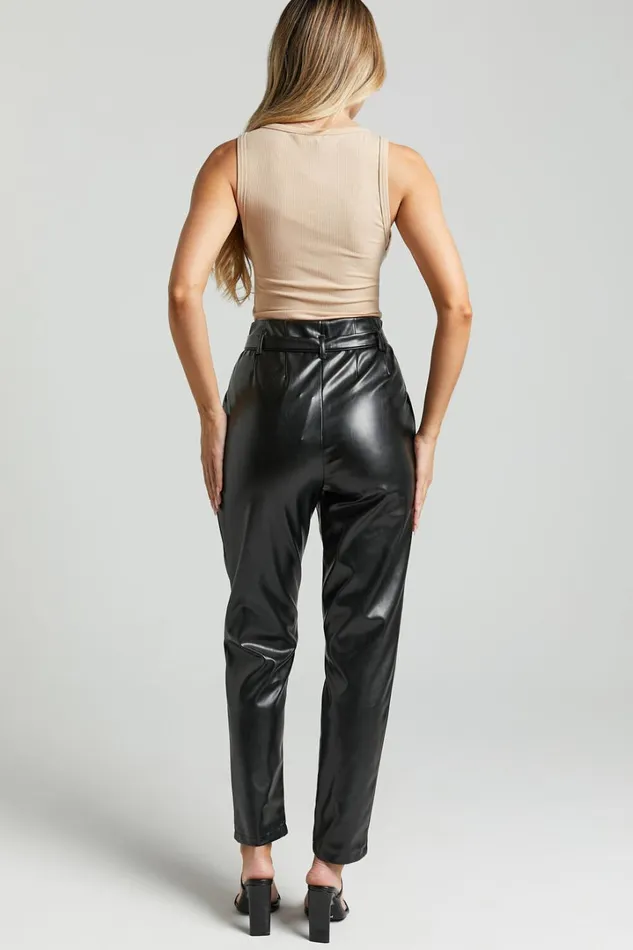 Layton Pants 8211 Paper Bag Waist Faux Leather Pants In Black Women Showpo Pants