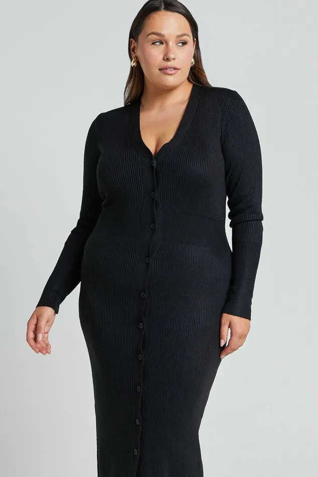 Leahanna Midi Dress 8211 Button Front Knit Dress In Black Women Showpo Knitwear