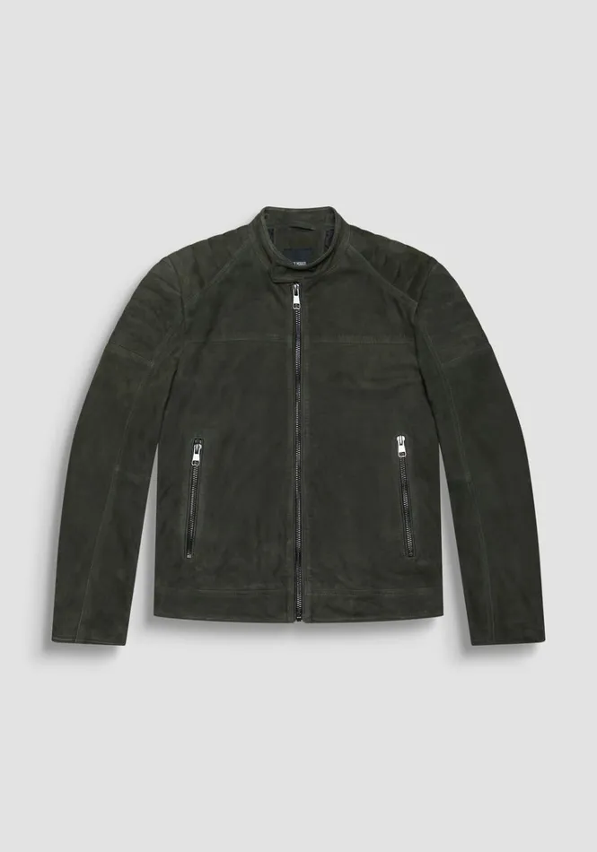 Leather Coats Men Antony Morato Slim Fit Biker Jacket In SuedeEffect Genuine Leather Dark Olive Green