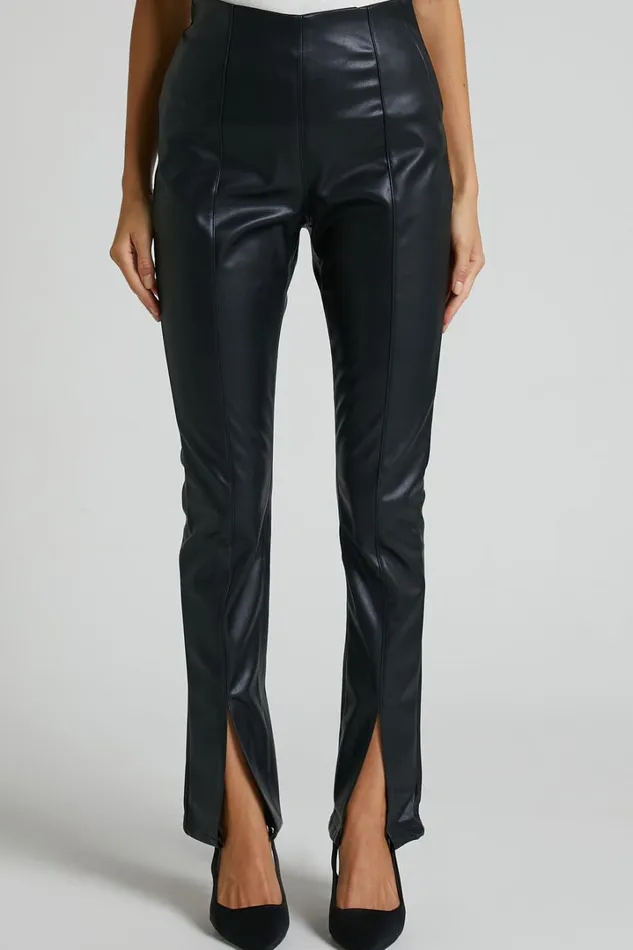 Lenette 8211 High Waisted Faux Leather Split Hem Leggings In Black Women Showpo Curve Clothes